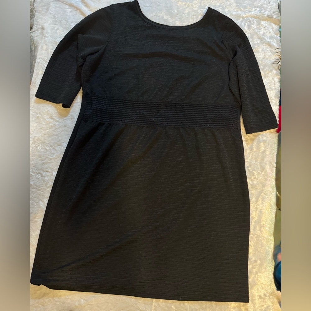 Ashley Stewart Black Long Sleeve Knit Dress with Waist Detail